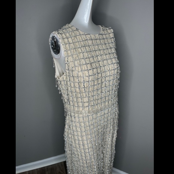 NWT MAC DUGGAL EMBELLISHED FRINGED MIDI SHEATH DRESS SIZE 10 $598 - Picture 10 of 11